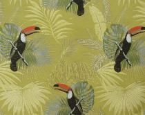 tissu CRISTOBAL le toucan sur jacquard fond vert