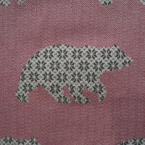 Tissu OURS - flocons verts -fond chevron rouge écru
