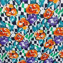 tissu viscose grosses fleurs sur damier 