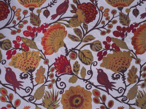 tissu floral naïf -fond écru- fleurs et oiseau - ASTO