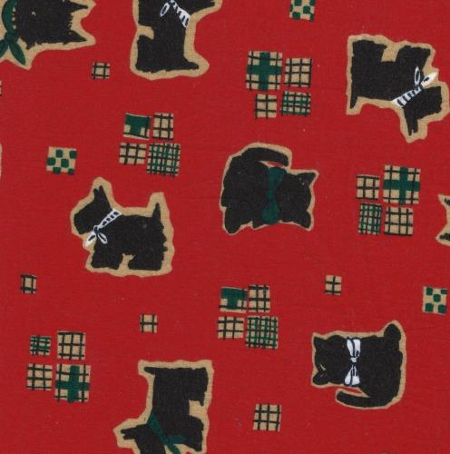 tissu flanelle ANGUS  chiens noirs - fond rouge