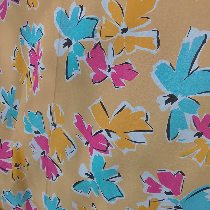 tissu grandes fleurs sur fond jaune paille