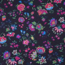 tissu  flanelle  ANOUCHKA fleurs colorées sur fond noir