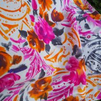 Tissu CECILE viscose fleurs orange-fuschia