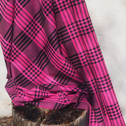 Tissu Prince de Galles fuschia et noir