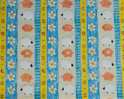 tissu ALBIN  moutons et cochons coton 140cm