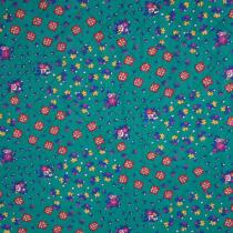 tissu matelassé FOLKY-imprimé fond vert-uni jean noir 140cm