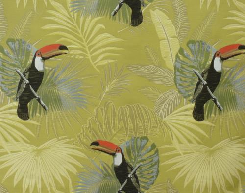 tissu CRISTOBAL le toucan sur jacquard fond vert