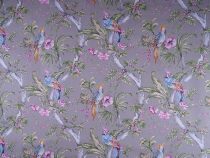 tissu DARA  oiseaux pastel sur fond taupe clair