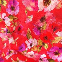 tissu fleurs pavots fond rouge coton froissé