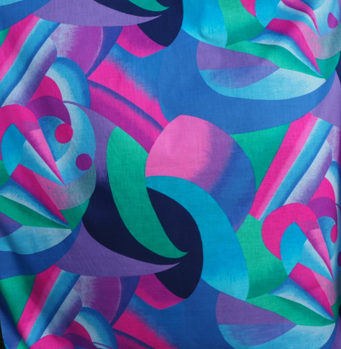 tissu motifs géométriques bleu-fuschia
