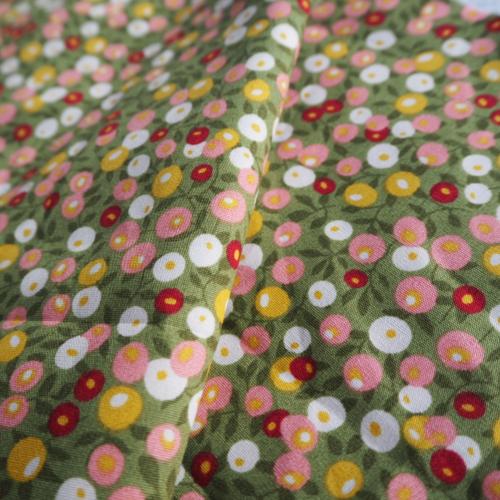 Tissu JEANNE popeline coton fleuri fond vert bronze