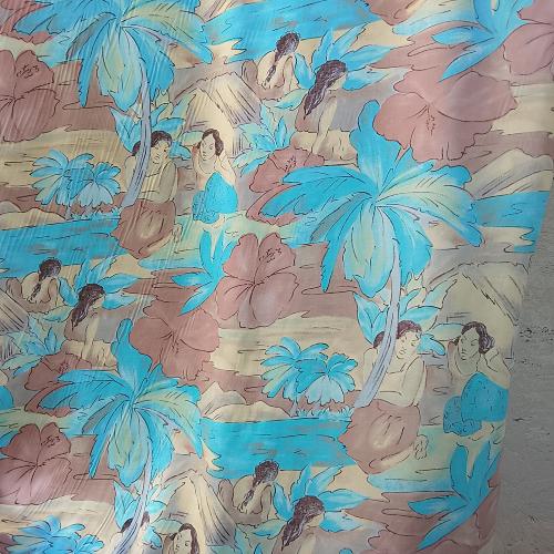 tissu viscose  les îles - turquoise et  terre