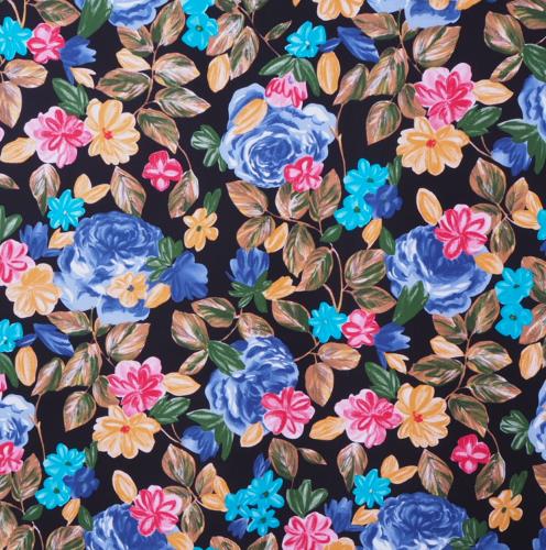 tissu ALBANE fleuri fond noir