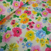 tissu fleuri fond crême - coquelicots et boutons d'or