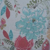 tissu fleuri Gardénia turquoise-papillons-fond lin