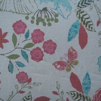 tissu fleuri Gardénia turquoise-papillons-fond lin