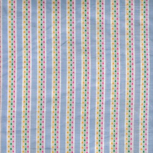 tissu ALEXANE rayé ciel "picots" rose vert jaune