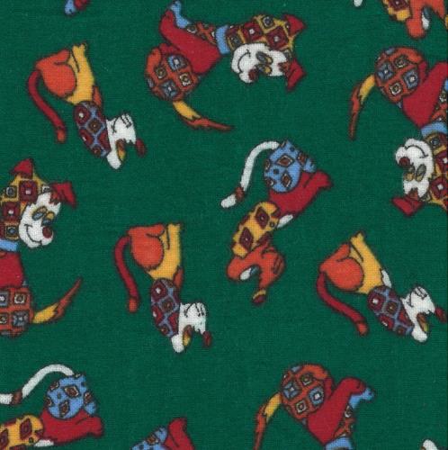 tissu flanelle ACHILLE chiens  fond vert
