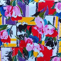 Tissu piqué de coton - fleurs sur nid d'abeille