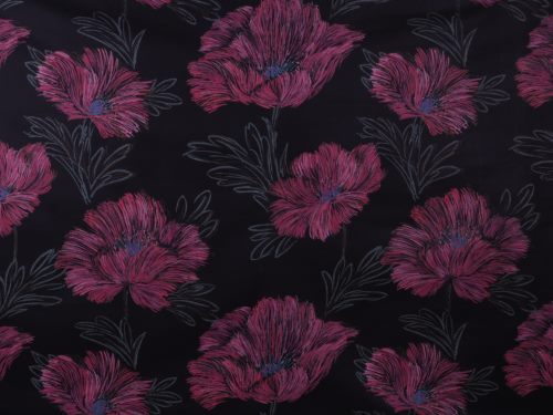 tissu BELISE grosses fleurs sur fond noir