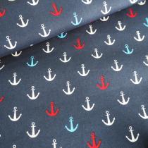 tissu ancres 3 couleurs sur popeline fond bleu marine