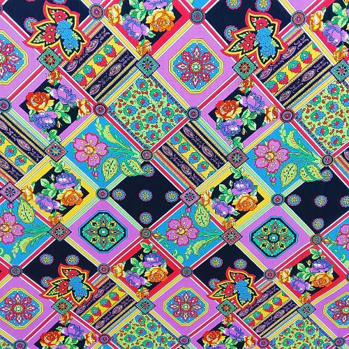Tissu imprimé losanges ornés de motifs