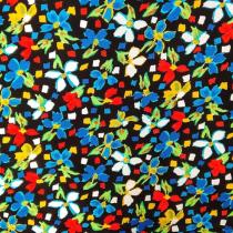 Tissu piqué de coton- fleurs fond noir nid d'abeille