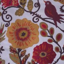 tissu floral naïf -fond écru- fleurs et oiseau - ASTO