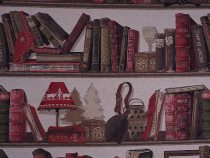 tissu BIBLIOTHEQUE à la montagne -brun  rouge